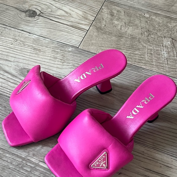 Prada Shoes - Prada Bold Hot Pink Leather Slide Heels
